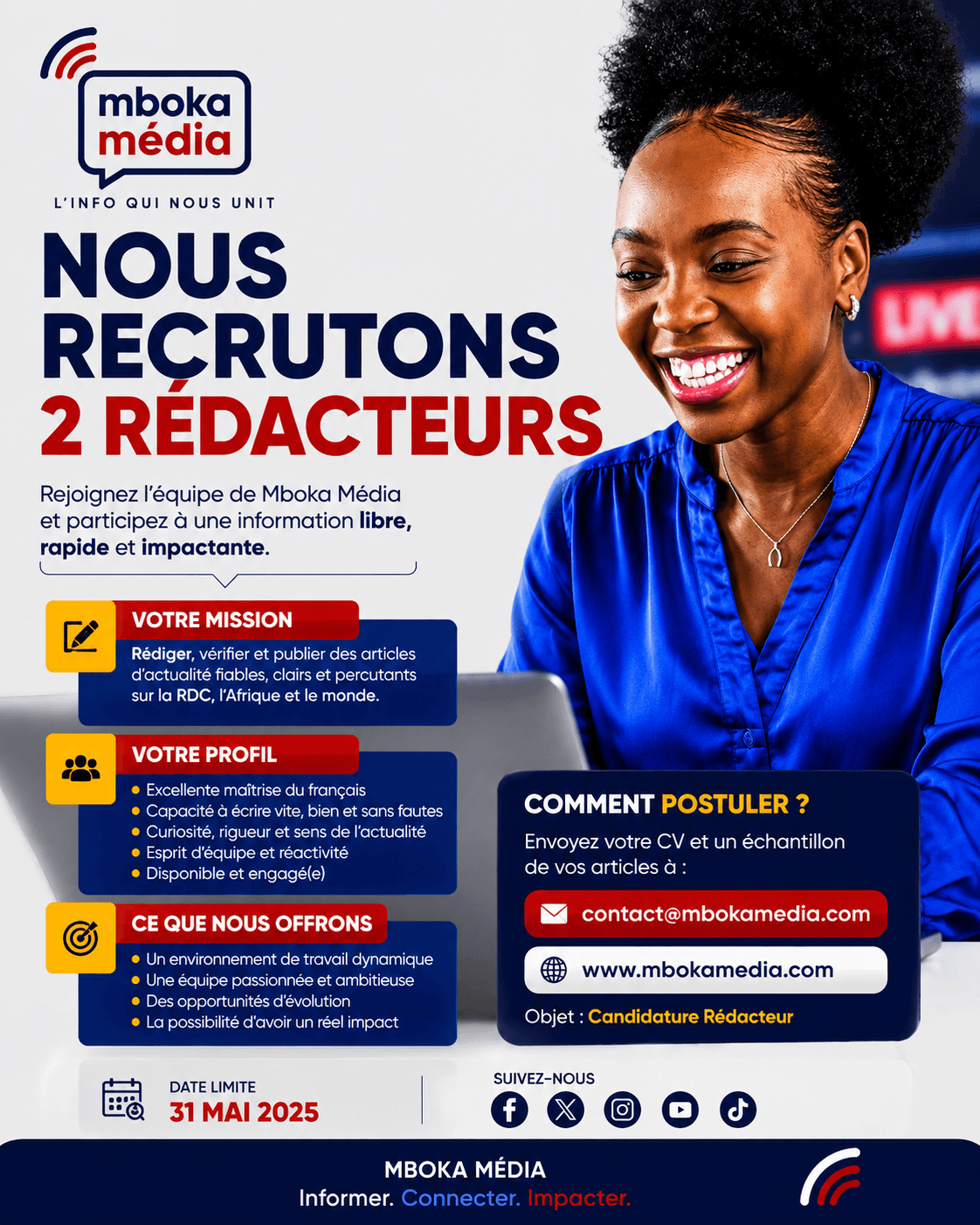 Mboka Média recrute 2 rédacteurs passionnés